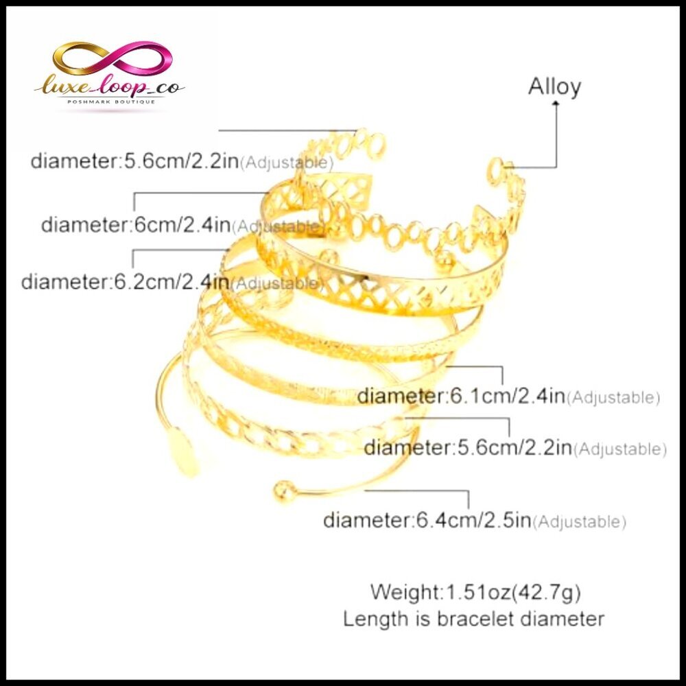 Adjustable 14k Gold Plated Bangle Bracelet Set, Multi-Layer Stackable Cuff - Picture 6 of 6